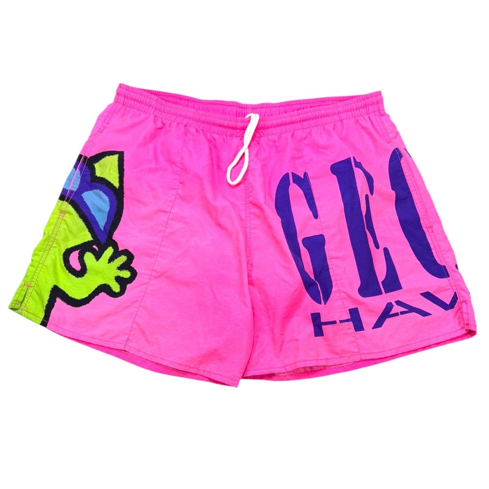 Vintage Gecko Hawaii Gecko Wrap GHV07 XXL Neon Pink Volley Swim Shorts 90s Surf